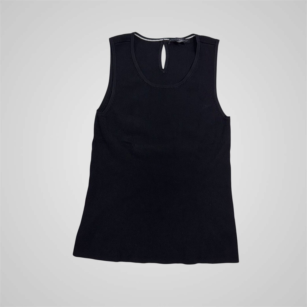 White House Black Market Black Ribbed Keyhole Sleeveless Knit Top Medium 805063 - Picture 2 of 9